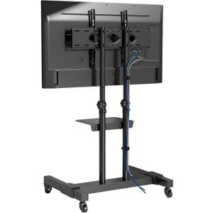 Portable TV Floor Stand - Mobile TV Cart Stand with Wheels, Height Adjustable TV Cart, Rolling TV Trolley, for Most 32"-80" Flat Curved TVs, Max Hole Spacing 600x400mm