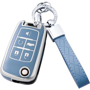 Key Fob Cover with Keychain for Buick Encore Camaro Equinox Impala Sonic Trax GMC Terrain Flip (Blue)