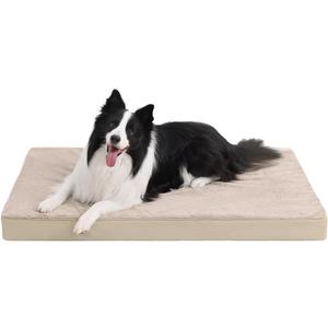 KSIIA Orthopedic Dog Bed Crate Waterproof Pet Mats for Large Dogs Deluxe Plush Washable Pet Bed with Egg Crate Foam & Removable Cover, 35 x 22 Inch, Khaki
