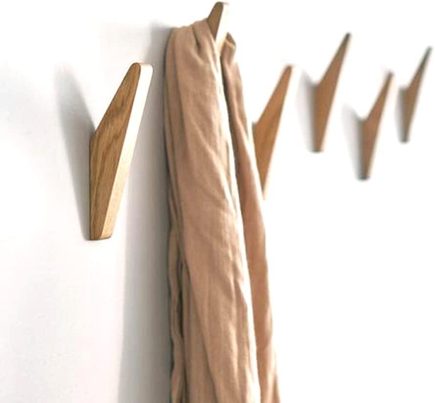 Wall Hooks, 6 Pack Coat Hooks Minimalist Design Heavy Duty Robe Hook Wall Mounted Rustic Wooden Hooks Clothes Hanger Hat Rack Hooks for Hanging Bathroom Towels. (Oak (6 Hooks))