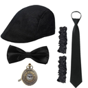 1920s Mens Costume Accessories Set, Roaring 20s Gangster Outfit Accessories with Hat Pocket Watch Bow Tie Armband and Jacket