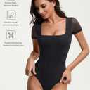 Avidlove Women's Short Sleeve Bodysuits Sexy Square Neck Body Suit Mesh Double Lined Tshirt Leotard Tops Going Out