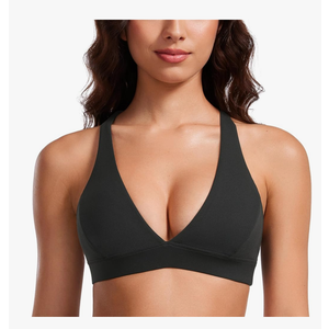YOGA Butterluxe Deep V-Neck Sports Bras for Women - Spaghetti Strap Criss Cross Padded Top Low Coverage Wireless Yoga Size M