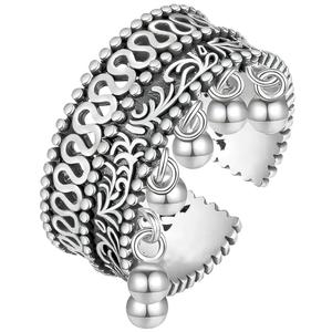 Handmade 925 Sterling Silver Rings For Women Hollow Rings With Bells Wide Band Lace Rings Charm Ring Chunky Rings Open Adjustable Rings Vintage Statement Ring Wrap Finger Rings Fashion Jewelry Gift