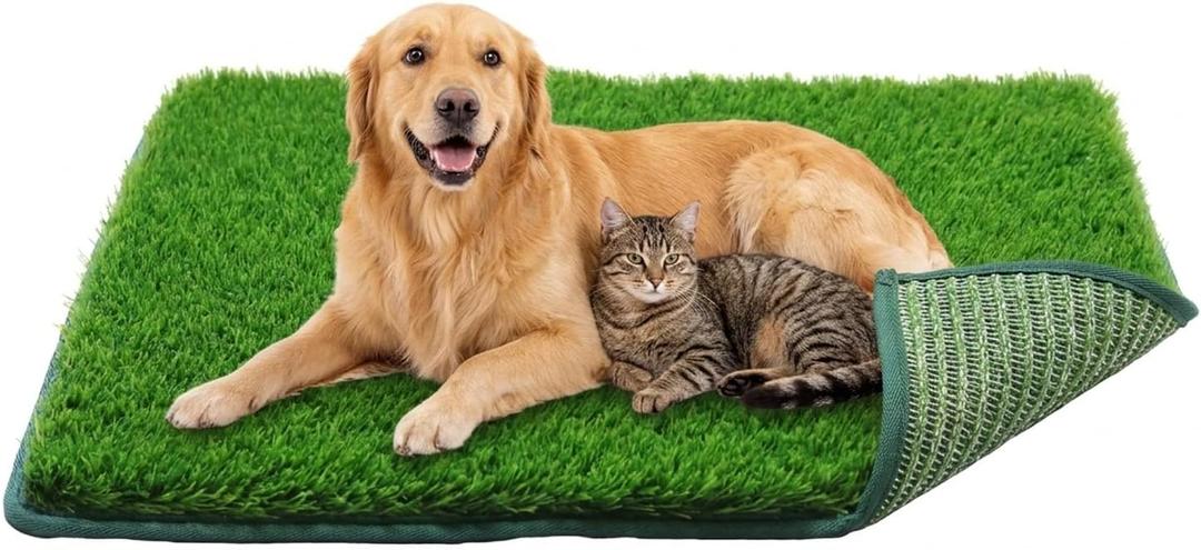 1.2'' Thick Woven Fake Grass Mat for Dog, Glue-Free Artificial Turf Potty Training Pad with Fast Drainage, Machine Washable Pet Pee Pad, Indoor Outdoor Non-Toxic Rug (Large)
