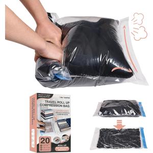 Compression Bags for Travel - Travel Essentials - 20 Pack Space Saver Bags - No Vacuum Needed - Compression Packing Bags for Cruise Accessories