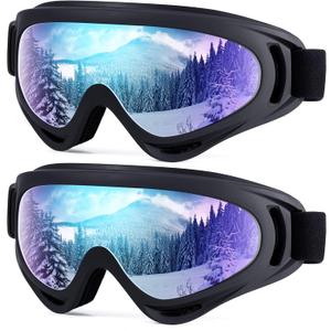 Dizywiee 2-Pack Kids Ski Goggles, Snowboard Goggles for Adult Youth Teens Boys & Girls, Winter Snow Sports Goggles (01.black Frame With Multicolor Lens  2)