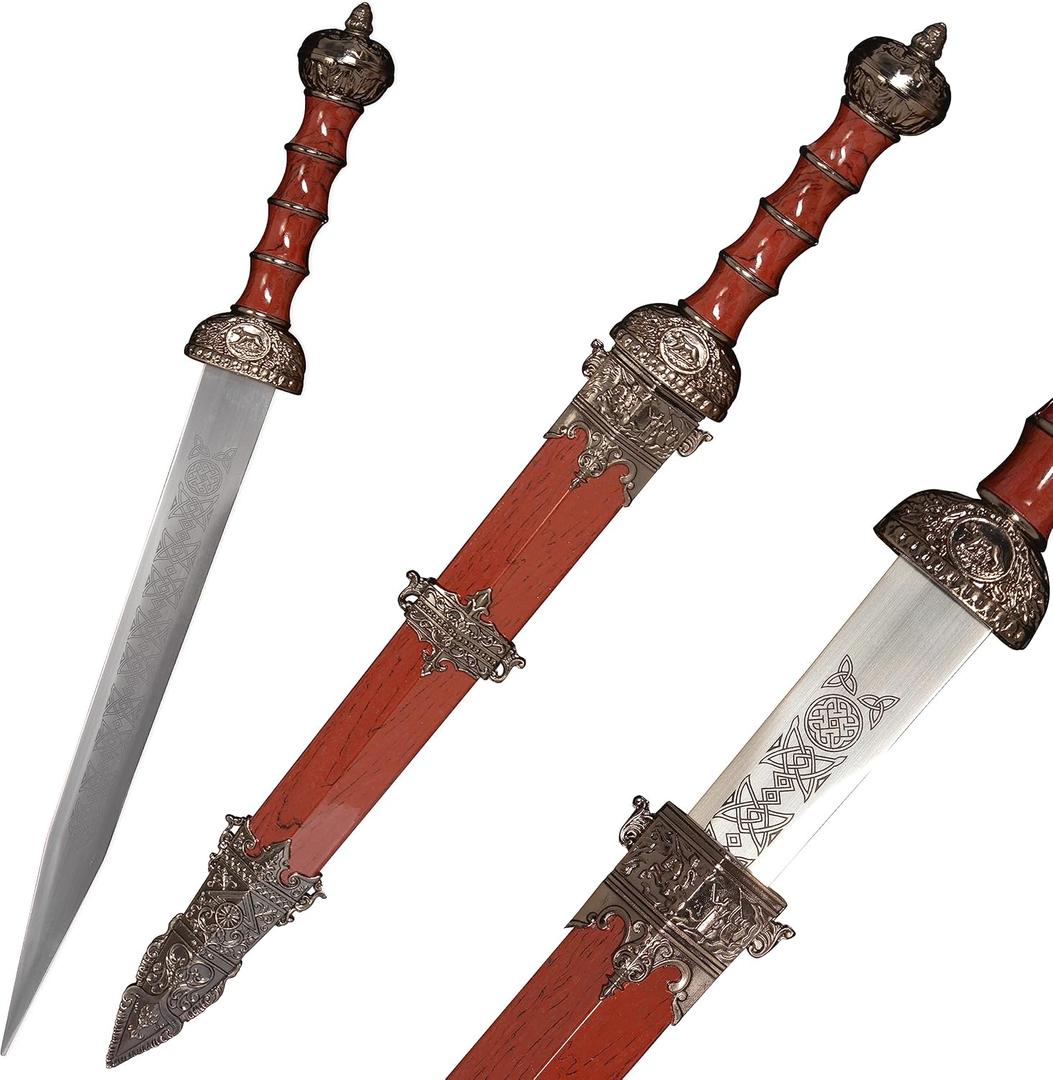 17" Western Gladius Roman Sword Metal Red and Steel Short Style