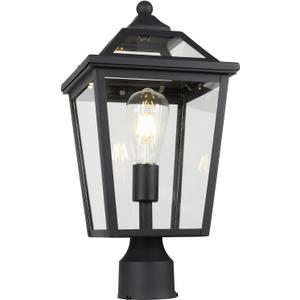 Colonial Outdoor Post Light Fixture, 8.5 Inch Large Modern Exterior Pillar Lantern with Black Finish & Clear Glass, Pole Light for Garden, Backyard, Courtyard, Patio, Pathway,RZ-033P BK-1, Small-1 Pack