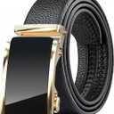 Men's Belt,Leather Ratchet Dress Belts with Sliding Adjustable Belts Dress Casual Jeans Comfort Trim to Fit (Zd056-b Gold)