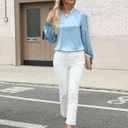 VIMPUNEC Women's Dressy Satin Blouses Fall Long Sleeve Work Shirts Business Casual V Neck Tops (Blue, XL)