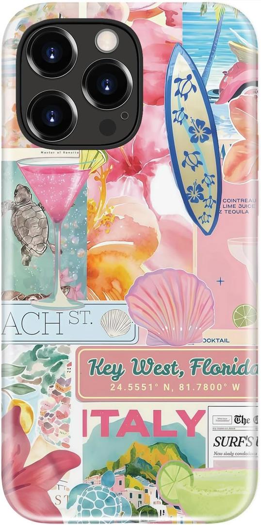 LUMARKE for iPhone 15 Pro Max Case Cute,Aesthetic Italian Coquette Pink Floral Beachy Costal Shell,Compatible with Magsafe,Trendy Cool Retro Western Girly Protective Slim Phone Cover for Women Girls