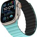 Bisikor Compatible with Apple Watch Band 49 46 45 44 42 41 40 38mm Double Sided Wearable Silicone Magnetic Strap for iWatch Ultra SE Series 11 10 9 8 7 6 5 4 3 2 1 (42/44/45/46/49, Black/Lake Blue)