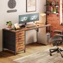 PRAISUN 55.1 Inch Computer Office Desk with Power Outelts and USB-C Port, Reversible Gaming Desk with 4 Fabric Drawers, Work Study Desk Work from Home, Rustic Brown