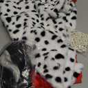 Womens Black and White Curly Costume Wig Halloween Deville Dalmatian Shawl Scarf 1920s Costume Red Glove Pearls Necklace