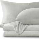 BEDELITE Flannel Sheets Queen Size Light Grey - Super Soft Fleece Sheets Set Fluffy Extra Plush, 4 Piece(Include Fitted Sheet, Flat Sheet, 2 Pillowcases)