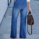 GRAPENT Straight Leg Jeans for Women High Waisted Stretchy Frayed Raw Hem Loose Denim Pants Casual Baggy Jean Trousers (Blue, M)