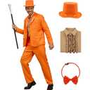 Harry and Lloyd Tuxedos Mens Fun Suit Dumber Orange Suit Dumb Blue Blazer Top Hat Bow Tie Halloween Cosplay Costume XS