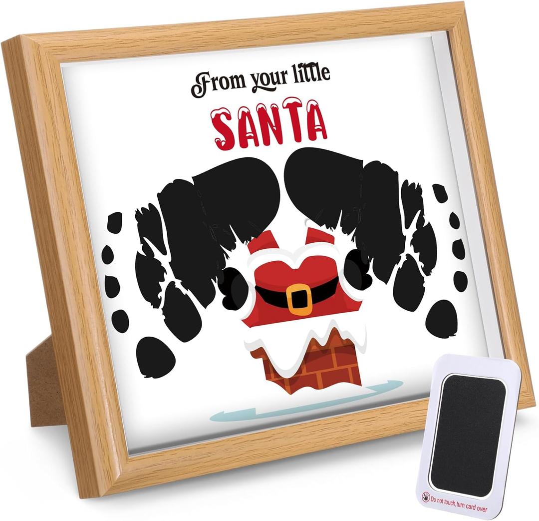 Baby's First Christmas Footprint Craft Newborn Footprint Art Craft DIY Frame Christmas Ornament Kit Wooden Picture Frame Holiday Xmas Gifts 2025, Tabletop Display Memory Keepsake(Santa,Black)