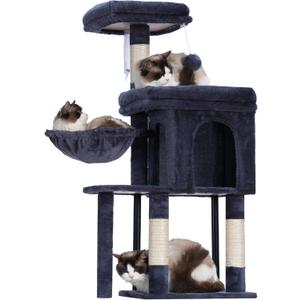 Hey-brother Cat Tree Tower, Scratching Posts with Cozy Condo, Padded Bed, Hammock, Plush Perch, Sisal Post and Ball for Indoor Kittens, 44.9 Inches, Smoky Gray MPJ009SG