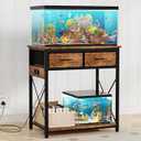 TFK 20-29-37 Gallon Fish Tank Stand with Power Outlet, Heavy Duty Metal Aquarium Stand with Two Storage Drawers for Fish Tank Accessories Storage, Perfect for Turtle Tank, Reptile Terrarium, Brown