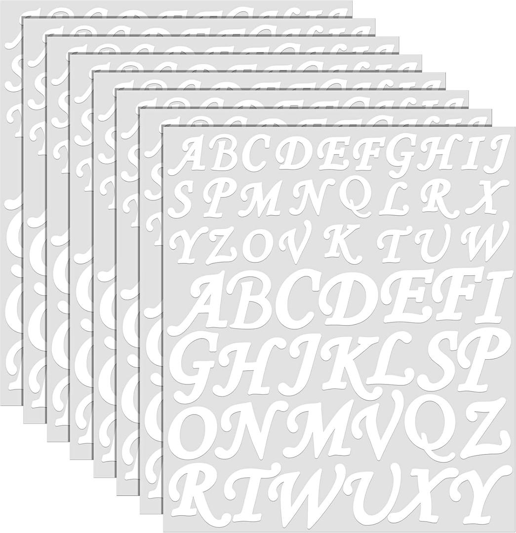 Tenceur 416 Pcs Letter Stickers 8 Sheets Alphabet Stickers Vinyl Self Adhesive Stick for Graduation Cap Scrapbook DIY Crafts Gift Art Business Notebook Classroom Decor(2 Inch, 3 Inch,White)