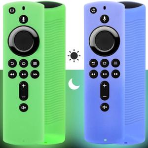 [2 Pack] Firestick Remote Cover Case (Glow in the Dark) Compatible with Fire TV Stick 4K Alexa Voice Remote Control (Green & Sky Blue) (Sky Blue + Green)