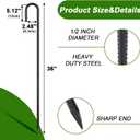 AAGUT Rebar Stakes 36 Inch J Hook Heavy Duty 10 Pack, 1/2 Inch Extra Long Tent Stakes with Chisel Point End, Black Coated Metal Ground Anchors for Garden, Chain Link Fence, Greenhouse, Sculpture