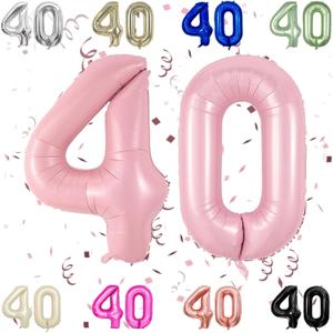 40 Inch Baby Pink 40 Number Balloons,Pastel Pink 4 & 0 Foil Large Balloons,40 Big Digit Number Balloon for Women 40th Birthday Anniversary Graduation Party Supplies