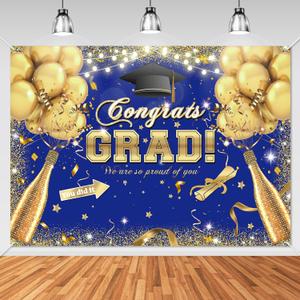 Avezano Congrats Grad Backdrop for Class of 2025 Congratulate Graduation Party Decorations Photography Background Grad Celebration Prom Party Photoshoot Supplies (8x6ft, Blue)