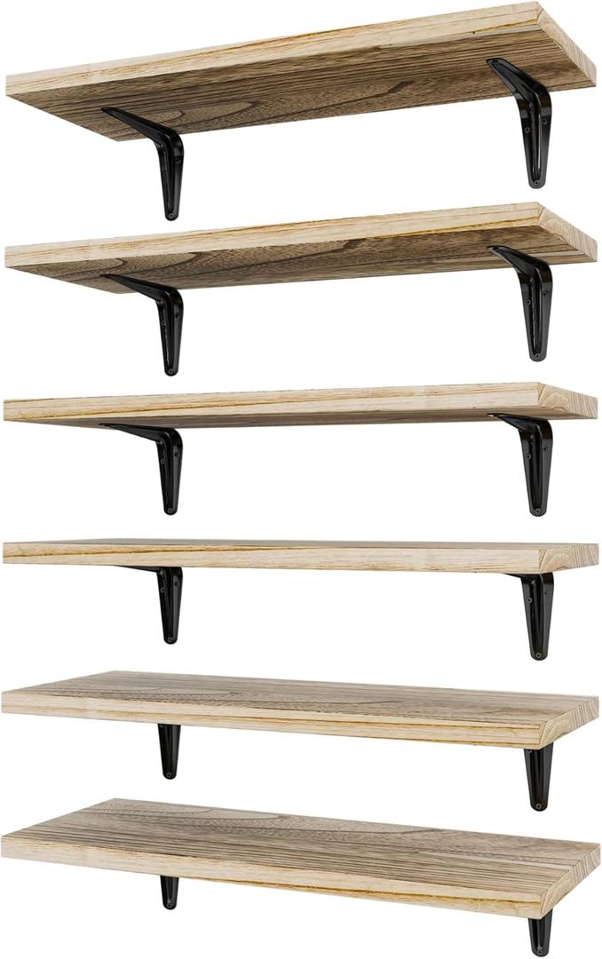 SKYSEN Floating Shelves for Wall Set of 6, 15.7in Wood Wall Shelf for Decor, Bathroom, Bedroom, Storage, Book,Kitchen, Living Room - Rustic Brown(fs-40-l)