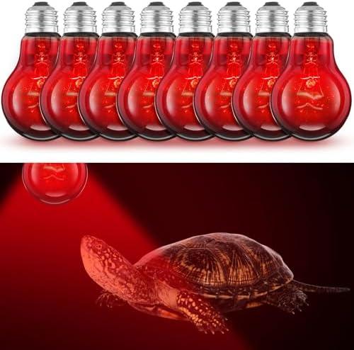 Kittmip 8 Pcs 100w Infrared Heat Lamp Bulbs Reptile Heat Lamp Infrared Basking Reptile Emitter Light BulbsBasking Spot Lights for Turtle, Lizard, Chickens Coop(Red)