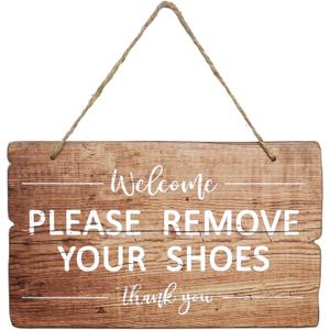 Please Remove Your Shoes Sign Wooden Shoes Off Sign Decorative Take Off Shoes Sign No Shoes Wall Polite Sign Hanging for Front Door Home - Welcome, Please Remove Your Shoes, Thank You - 11 x 6 Inches