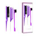 Xiangwenlan 3 Pcs comb Purple Slick Back Brush Set, Vented Brush, Wide-Tooth Comb, Teasing Brush for Smoothing Baby Hair, All Hair Types, Unisex Adults & Children