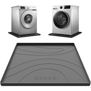 Washing Machine Drain Pan Silicone mat,Large 26.5" X 26.5" Non-Slip Waterproof Washer Drip Tray, Raised Edge Drip Mat for Under Dryer or Washer, Anti-Vibration,Floor Leak Protector for Laundry Room (Grey)