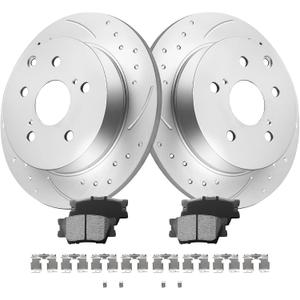 MOTOREVO Rear Geomet Brake Rotors Kit Compatible with RAV4 [2006-2018, 281mm11.1in] Automotive Replacement Back Discs and Ceramic Brake Pads 2007 2008 2009 2010 2011 2012 2013 2014 2015 2016 2017