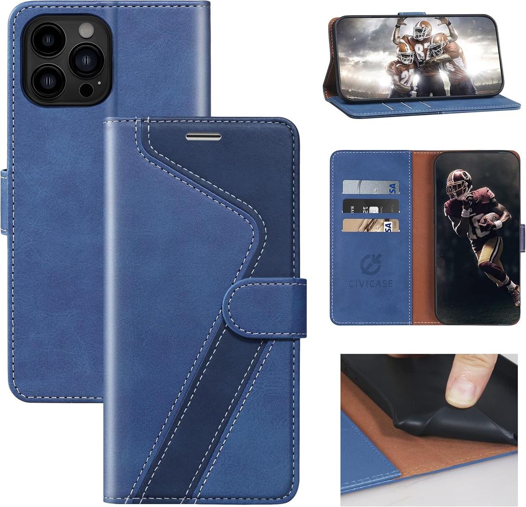 for iPhone 13 Pro Wallet Case,Leather Flip Case [RFID Blocking] Credit Card Holder Folio Magnetic Stand TPU Shockproof Cover Color Matching for iPhone 13 Pro (6.1") Navy Blue