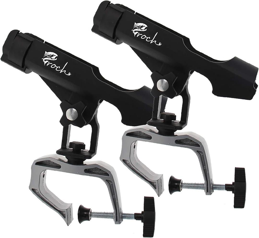 Croch Fishing Rod Holder Boat Rods Holder Folding Holder with Large Clamp Opening 360 Degree Adjustable Fishing Rod Racks Fishing Rod Holder (Pack of 2)