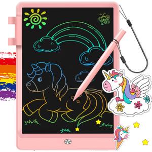 FLUESTON LCD Writing Tablet, 10 Inch Doodle Board Toys Gifts for 3-8 Year Old Girls Boys, Colorful Electronic Board Drawing Pad for Toddler Easter Basket Stuffer for Kids, Educational Travel Toy (11"W x 7.5"H, Cute Pink)