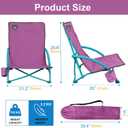 Northroad 2 Pack Low Folding Beach Chair,Portable Lightweight Lowback Sling Chair, Outdoor Low Seat Camping Chair w/Cup Holder & Carry Bag for Sand Camping Lawn Picnic Festival,Purple