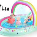 SULIFEEL Rainbow Unicorn Inflatable Play Center Kiddie Pool with Slide and Sprinkler for Children, 96''x59''x39''in Baby Pool for Backyard and Garden, Free Inflatable Pump, Rainbow 