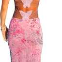ABYOVRT Women Backless Butterfly Dress Sexy V Neck Sleeveless Open Back Maxi Dress Party Cocktail Bodycon Long Dress (Pink,XS)