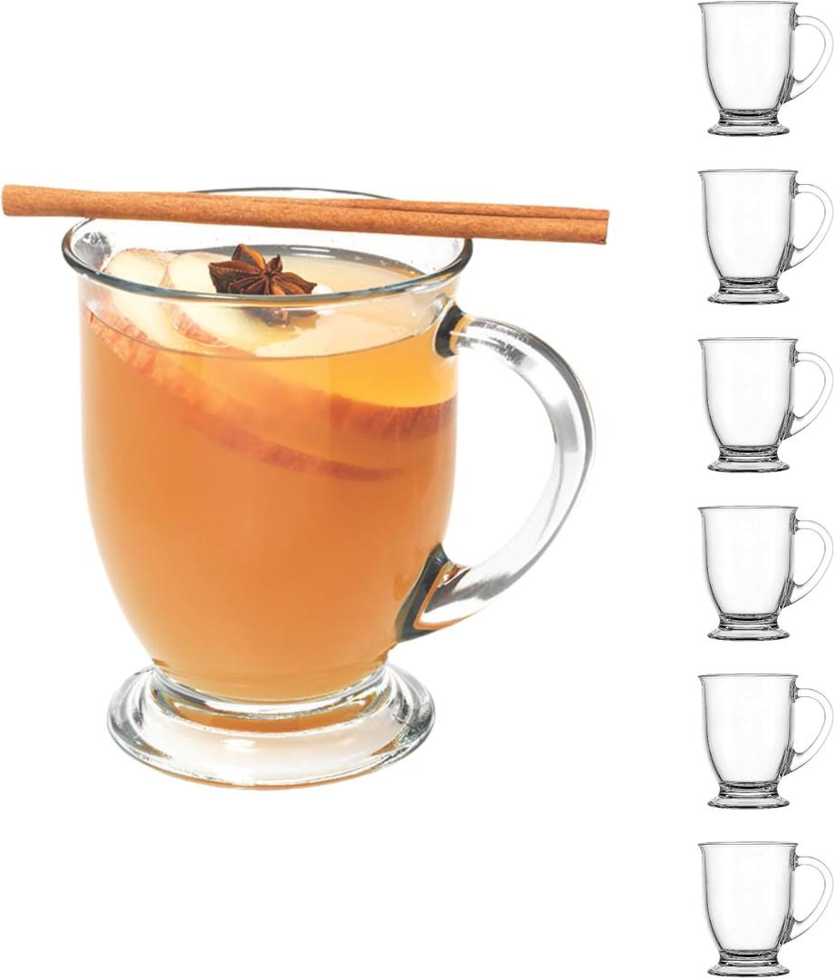 Anchor Hocking Caf Glass Coffee Mugs, 16 oz, Set of 6