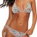 American Trends Women's String Two Piece Halter Top Triangle Bikini Set with Tie Side Bottom Sexy Swimsuit Bathing Suits (0-2, 48 Orange Daisy)