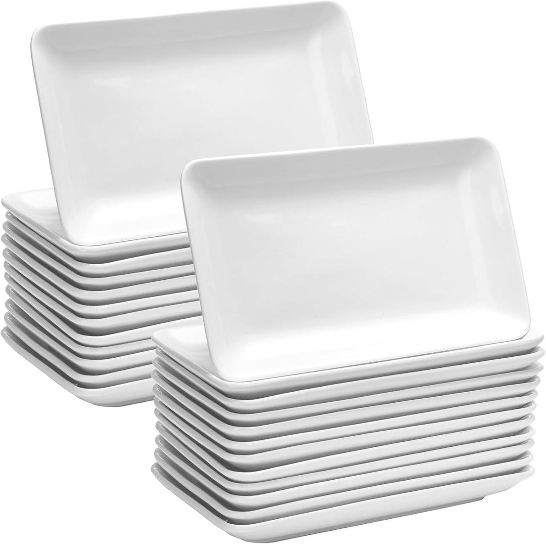Irenare Set of 16, 8 Inch Rectangular Salad Plates White Rectangular Porcelain Dessert Plates Appetizer Serving Tray Porcelain Platters for Fruit Sushi Dinner Parties, Microwave, Oven Safe