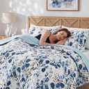 Quilt Set Quilted Bedspread Reversible Lightweight Floral Printed Oversized Quilted Bedding Set with Shams 2pc, Twin Size, Navy Blue
