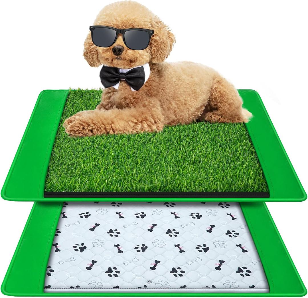 Dog Grass Mat with Pee Pad 2025", Small Dog Litter Box Indoor Artificial Turf Grass Porch Waterproof Patio Potty Tray for Doggie Reusable Washable and Lawn for Replacement Puppy Training