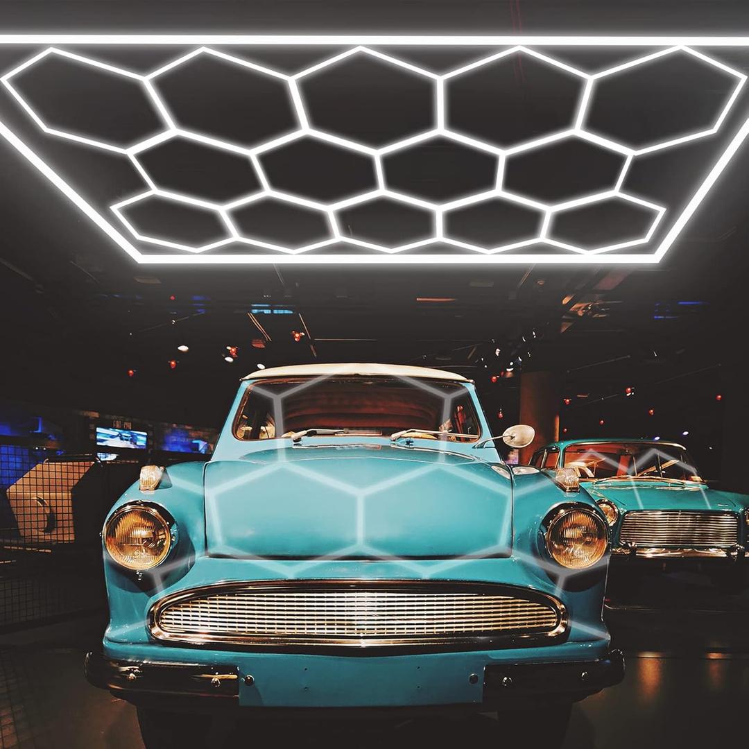 LED Hexagon Garage Light - Super Bright Car Detailing Shop LED Garage Lights, Hexagon Ceiling Lighting System for Home Gym Workshop Basement Warehouse