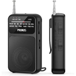 PRUNUS J-555 Pocket Radio AM FM USB-C Charging& Battery Operated, Excellent Reception& Clear Speaker and Headphone Jack, Back Clip, Flashlight, Transistor Radios, Portable Radios AM FM, Mini Radio