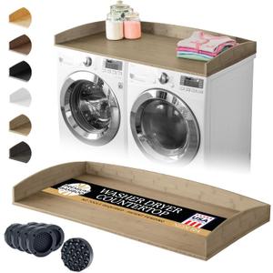 Nedura Washer Dryer Countertop w/Anti-Vibration Pads & Curved Edge Rails, Premium Bamboo Laundry Countertop, Washer Dryer Topper, Laundry Room Organization, Laundry Room Accessory - Driftwood